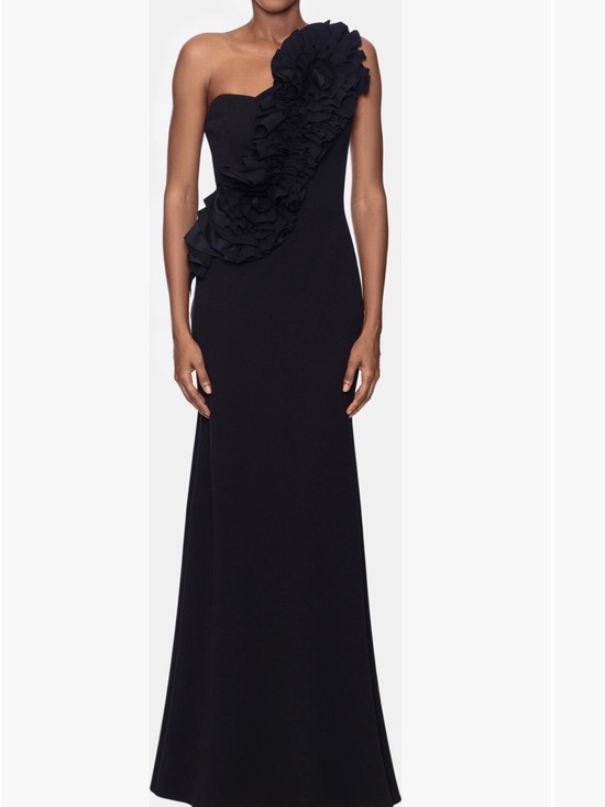 Betsy & Adam Dresses & Skirts - Betsy & Adam One-Shoulder Black Ruffle Gown